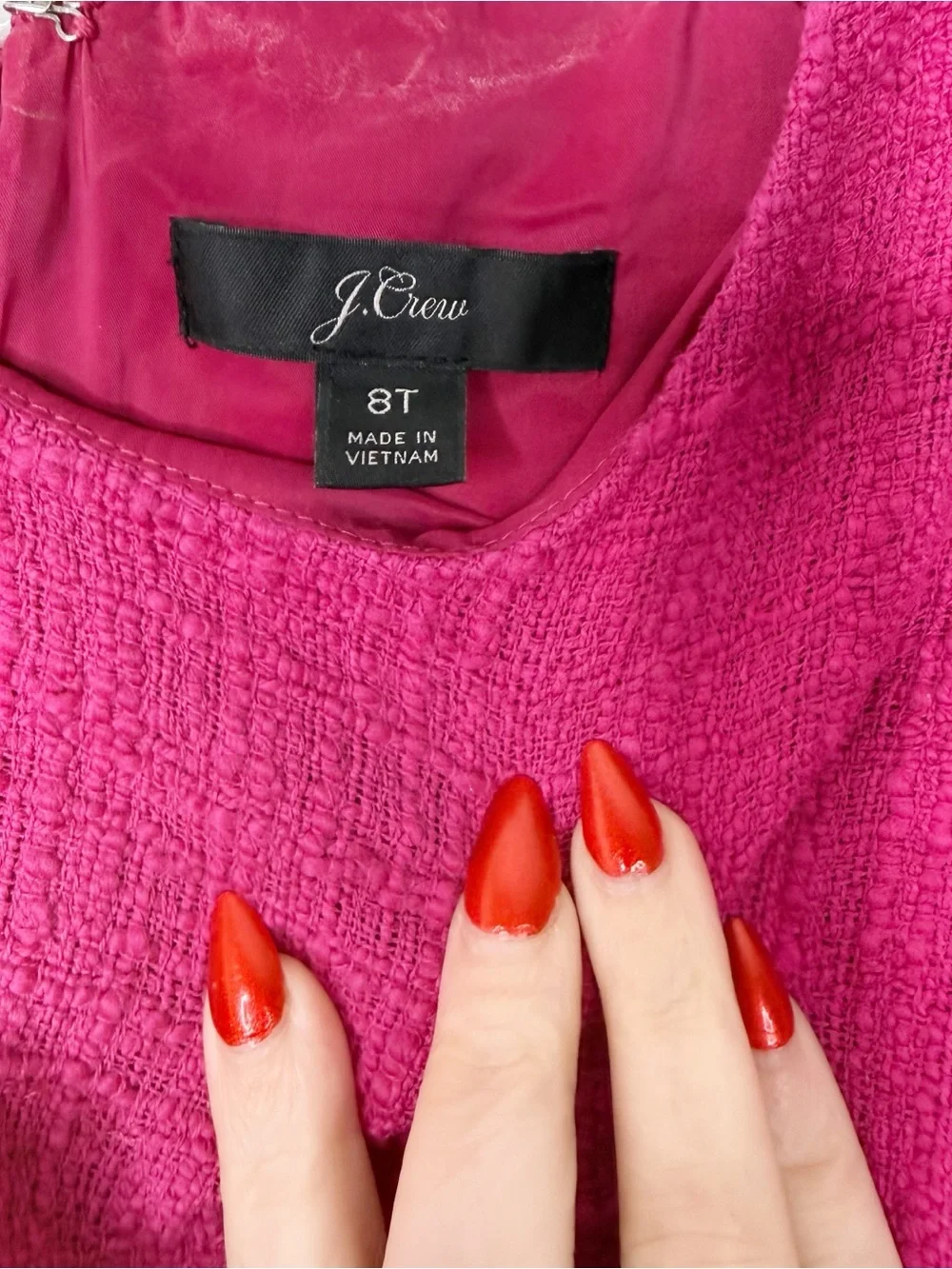J. CREW | Pink Fluted hem A-line Dress in Textured Cotton Tweed Sz. 8 Tall